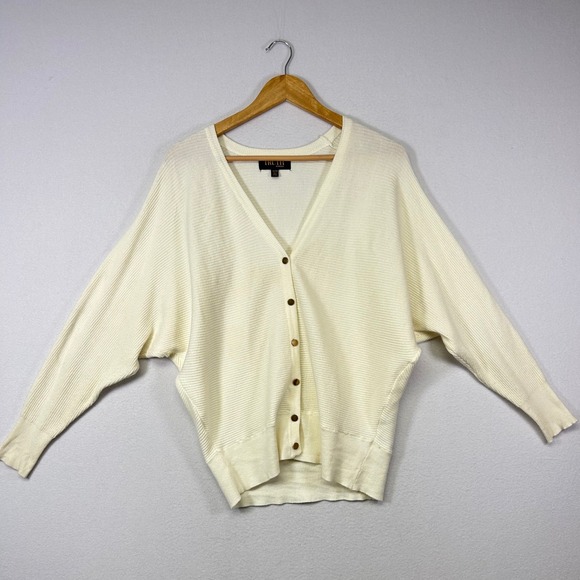 Truth By Republic Sweaters - Minimalist Truth by Republic Womens Medium Cream Ribbed Batwing Cardigan Sweater